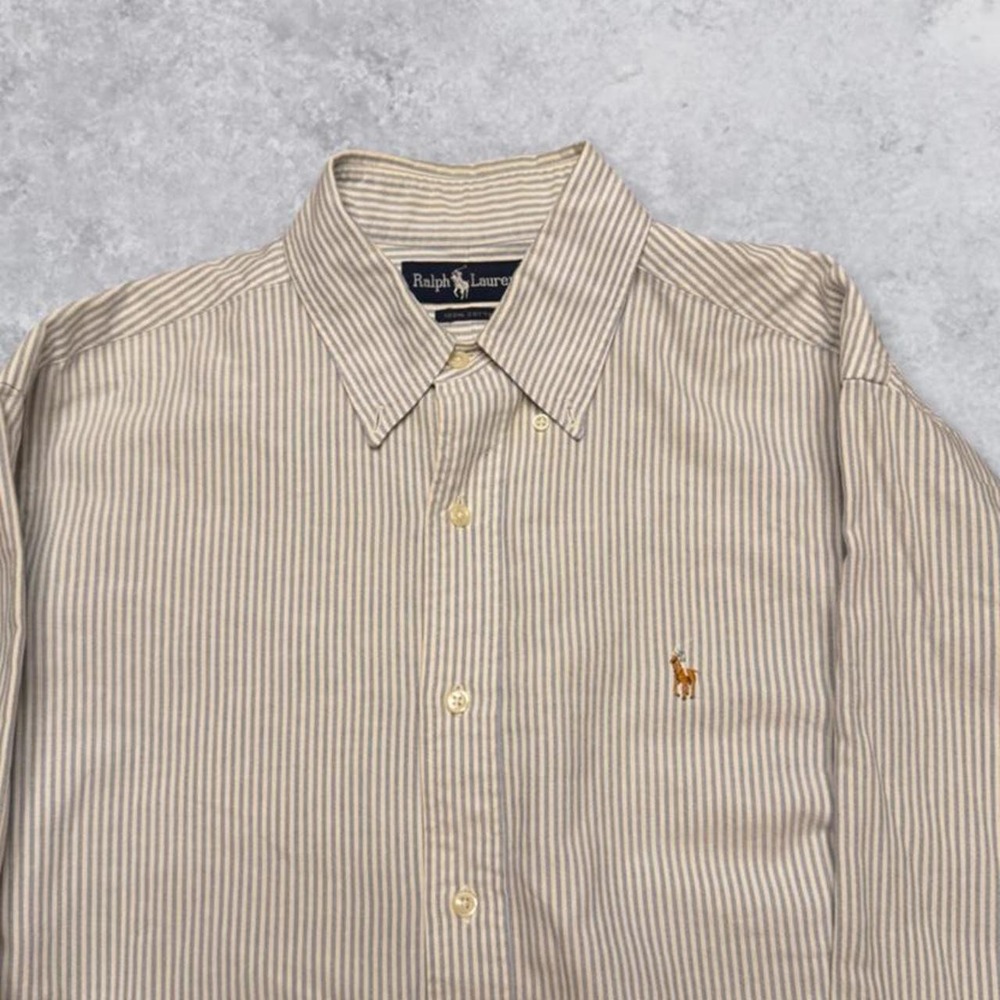 Polo Ralph Lauren Striped Button Up Dress Shirt Blue White 16-33 Vintage Mens